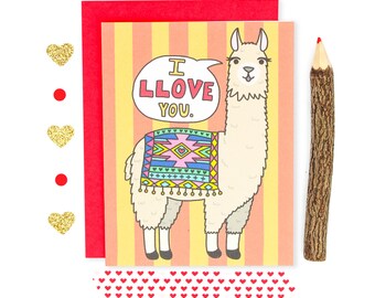 Llama Greeting Card, Llama Love Card, Alpaca, Boyfriend Card, Llama Gift, Fiance Card, Animal Puns, Anniversary Card, I Love You Card, Cute