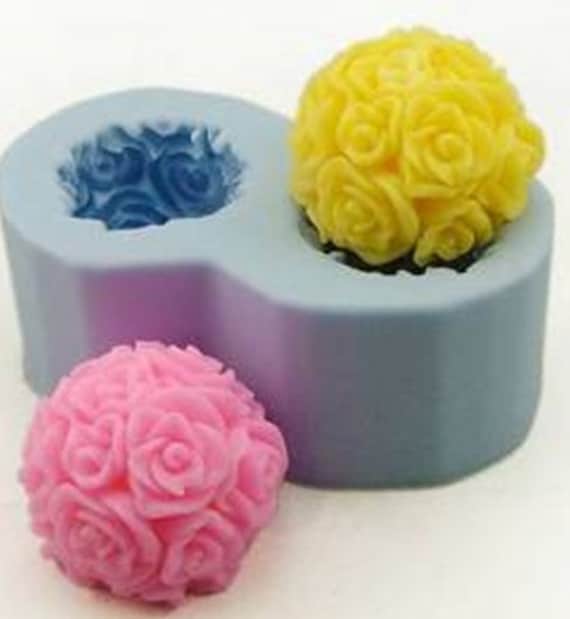 2Rose Flower Ball Candle Mold Soap Moulds Flexible Silicone