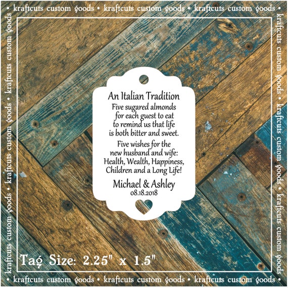 Jordan Almond, Sugared Almond, Italian Wedding, Greek Wedding Tradition Reception Favor Tags # 793 Qty: 30 Tags