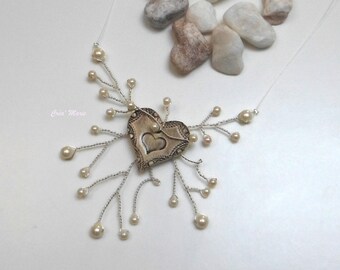 HEART bridal necklace ivory Co342