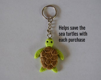 Sea Turtle Keychain, Saves the Sea Turtles, Car Accessory, Keychain, Turtle, Hand-Crafted Polymer Clay Keychain, Saving Salty, Gift