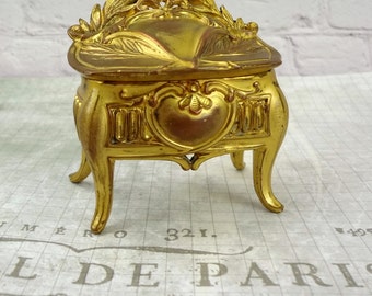 Antique Casket Jewelry Box // Ornate Gold Pedestal Trinket Box // Art Nouveau // Art Deco