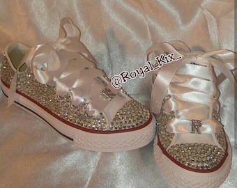 Bling Converse / Diamonds/ Crystals / Chucks / Birthdays / Girls / Womens / Ribbon / Name / Initial / Kids ahoes