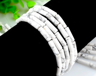 15Pcs - 4x13mm white Turquoise Beads, Tube Beads, cylinder beads, Genuine Natural Stone beads