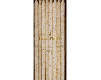 White with Gold Glitter Candles 6" Tall 24 Pack for Birthday Cakes Toppers and Party Celebrations for Pastel Ombre Cake Long Thin