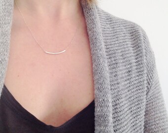 Sterling Silver Tube Necklace | Curved Tube Necklace | Minimalist Necklace | Silver Bar Necklace | Everyday Necklace | Simple Dainty Jewelry