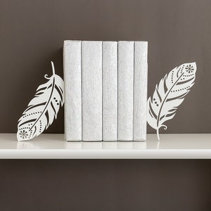Book ends Boho decor Feather bookends Free spirit Metal bookends Home decor Book shelf decor Modern bookends - white