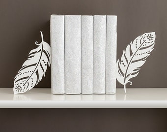 Book ends Boho decor Feather bookends Free spirit Metal bookends Home decor Book shelf decor Modern bookends - white