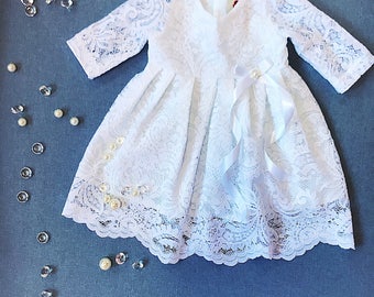 White baptismal dress, organic cotton christening dress, christening gown, lace baby girl's baptism gown, white church dress, blessing gown