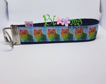 Rainbow Kitten Unicorns, wrist key chain, key fob wristlet, Keychain