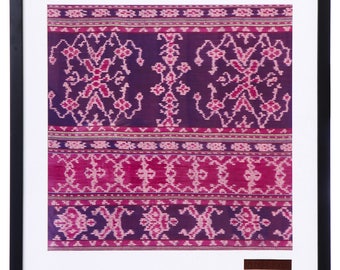 Framed Vintage Ikat Textile – Fig / Berry / Spring green