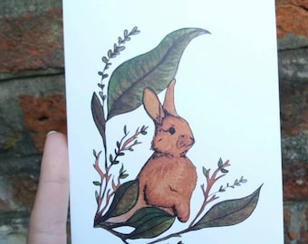 Rabbit with leaves blank card