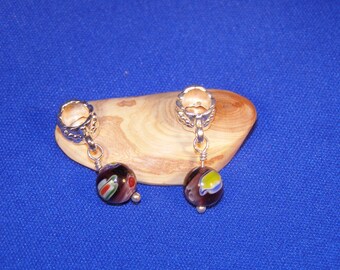 1 black millefiori glass bead pandora charm 24 x 5 mm