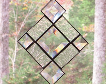 Stained Glass Suncatcher - Clear Bevels and Textured Clear Glass