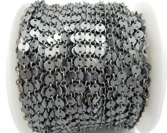 Oxidized Sterling Silver Disk and Link Chain -- PER FOOT (S8860ox)