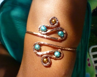Armband, Upper Arm Cuff, Armlet - Copper and Teal or CUSTOM CREATED