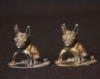 Pair of Vintage Art Deco cast metal paperweights French Bulldog or Boston Terrier