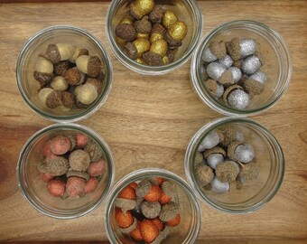 Acorn Table Scatter Glittered Decor, Sugared Vintage Style Christmas Decor, Holiday Table Scatter Set of 12