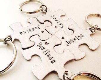 Stamped Puzzle Keychains - Bridesmaid Keychains - Set of 8 - Personalized Bridesmaid Gift - Best Friend Keychains