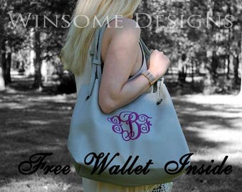 Monogram Bucket Tote-Monogram Pocket Book-Monogram Handbag-Monogram Purse-Hand Bag-Hobo Bag-Faux Leather Pocket Book-Hobo Purse