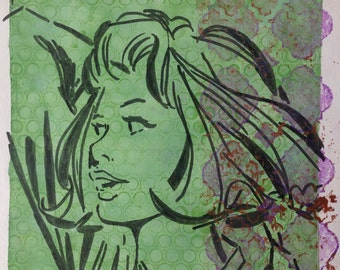 Vintage Comic Inspired Monoprint "Thelma"