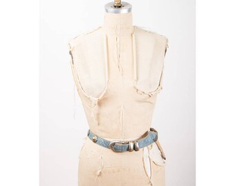 Vintage leather belt / 1980s Leatherock Nina Arjani faux denim look western style belt S M L