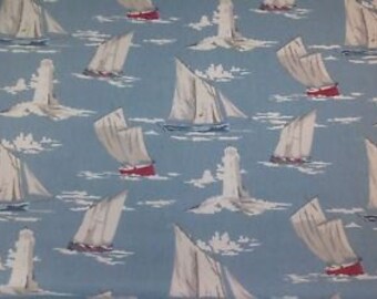 Skipper Marine Boats sailing vintage colours beach theme seaside 100% Cotton Upholstery Curtain Fabric UK Design
