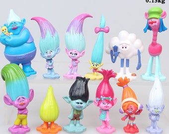 Trolls Movie 12pc Figure Set PVC Action Figures 1-1/4" - 2-1/2" Birthday Cake Topper