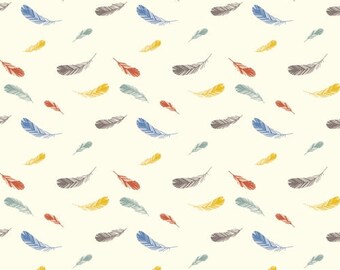 KNIT FABRIC - Feather Print - Birch Organic Cotton Knit Fabric - Feathers Cream Knit - Charley Harper Nurture Knit Collection