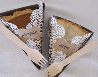 PIE SLICE BOX- For Weddings, Picnics, Parties, Holidays- Pie Box, Liner, Wooden Fork, Pie Bar