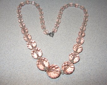 Awesome Pink Glass Necklace Vintage Costume Jewelry #5752