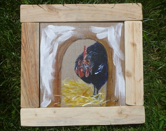 Chicken acrylic painting on canvas Board