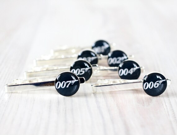 Wedding mens Tie Clips - set of Groomsmen gifts - James Bond Tie Clip - James Bond 007 Jewelry