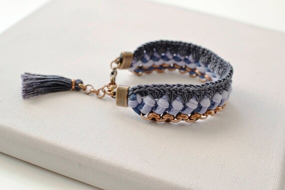 Crochet Statement Bracelet Woven Jersey Bracelet Fabric Cuff