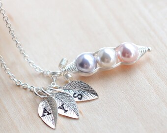 Personalized Peas in a Pod Necklace, Mother's Day Gift for Mom, Best Friends Necklace, Sisters Necklace Birthstones, Wife Gift Idea