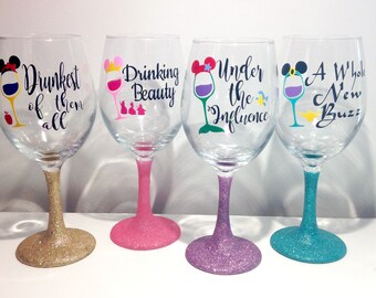 Disney princess inspired wine glasses. Drinking beauty. Drunk disney princess. Princess drinking wine glasses. Disney Wine glass