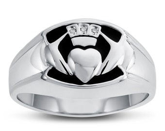 Sterling Silver Claddagh Ring with Genuine Diamonds
