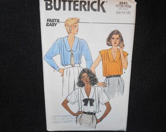 Butterick 3241 Fast Easy Misses Womens 14-18 Pullover Blouse Collar cap short long sleeves