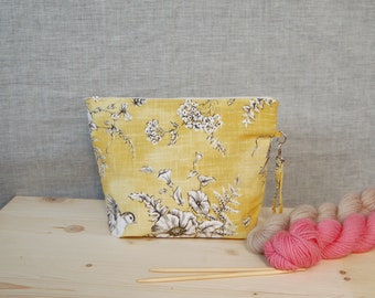 Large bird knitting wip bag, zipper pouch, sock knitting bag, knitting gift, project bag, crochet bag, yarn bag, gift for knitter