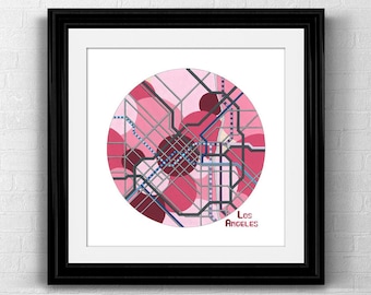 Los Angeles City Map Print- Los Angeles Poster Neighborhood Map Transit Map Road Map Art