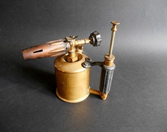 Antique Blow Torch Sievert Model 223 on Gasoline, Made in Sweden - Vintage Brass Petrol Industrial Lamp - Blow Tool Industrial Design 1940s.