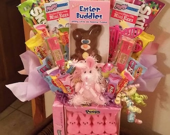 Pink Bunny Peeps Happy Easter Candy Bouquet Easter Candy