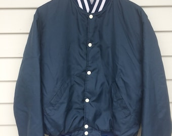 Vintage 80's dark blue nylon bomber jacket