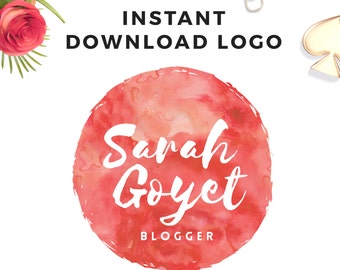 Instant download Watercolor Logo - DIY Premade Logo Design - Watercolor Logo - Circle Logo - PSD Logo Template - Premade Watermark