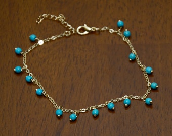 Gold Plated Turquoise Bead Anklet