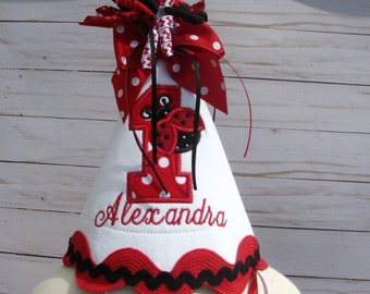 ladybug hat Red ladybug party hat, first birthday hat, smash cake hat, birthday hat, 2nd birthday, red lady bug birthday, ladybug birthday
