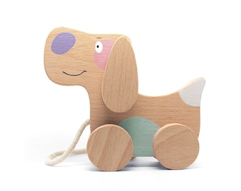 Pull Along Toy - Pull Dog - Wooden Toy Dog - Natural Wooden Toy - Wood Toddlers Toy - Dog Pull Toy - Wooden Toy