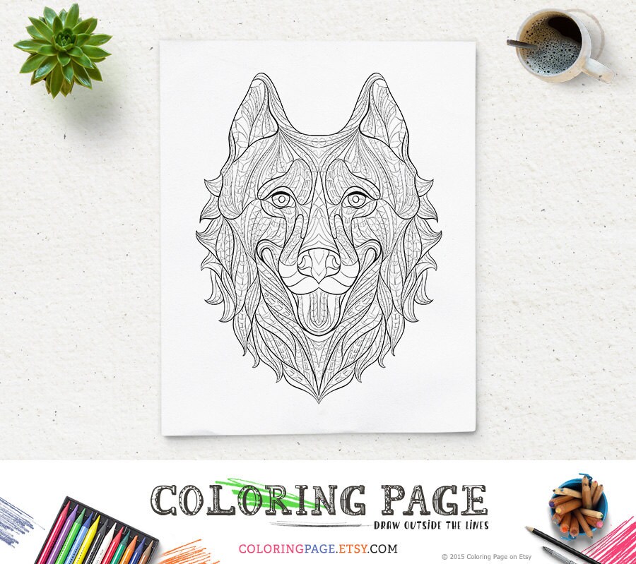 Printable Coloring Pages Husky Head Animal Coloring Page Adult