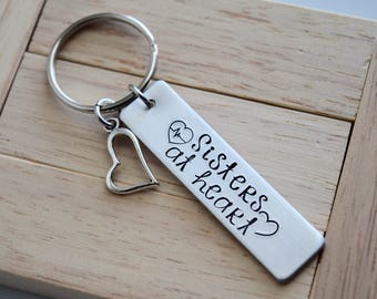 Sisters at Heart ~ LIGHT WEIGHT ALUMINUM~Key Chain with Heart Charm