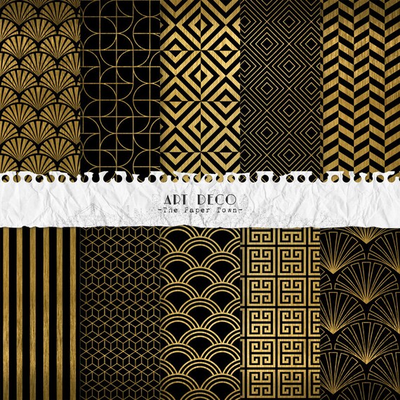 Black and Gold Art Deco Digital Scrapbook Papers 10 Great